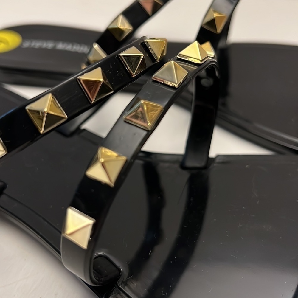 Steve Madden Black Shiny Gold Studded Sandals size 9 NEW - Picture 5 of 8